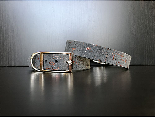 Graphite with Copper Metallic Details - Leather Dog Collar - Size M